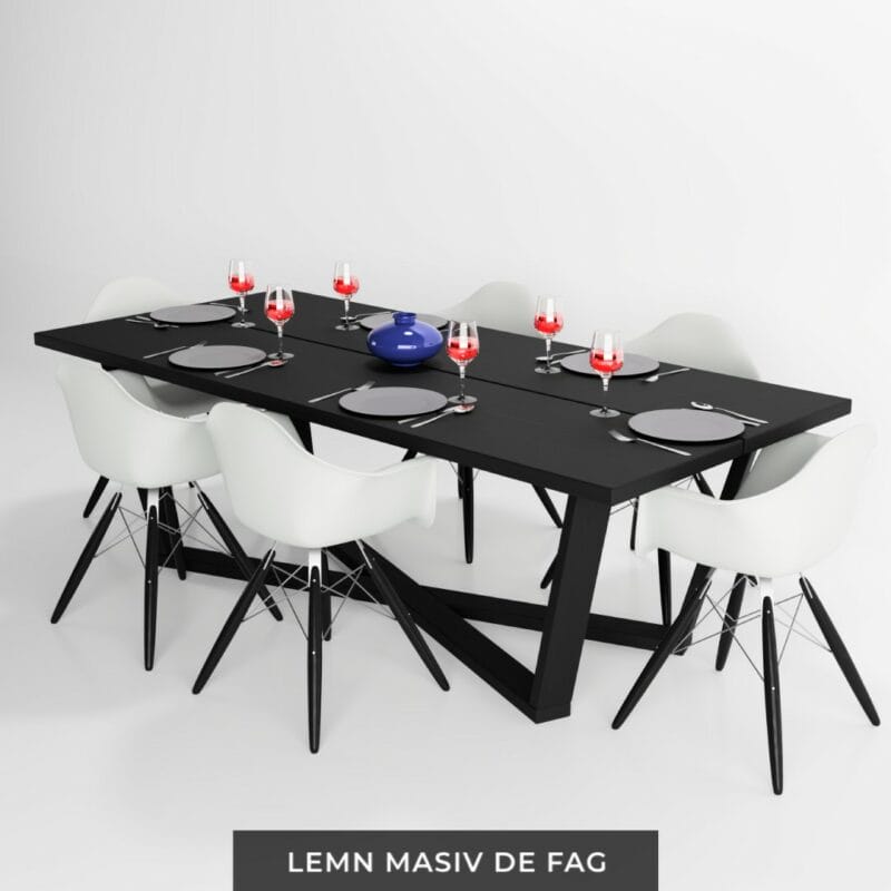 Poza cu masa dining lunga din lemn masiv